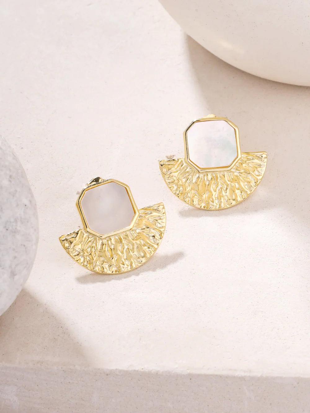 Syra Collection 24k Gold Textured Stud Earrings 925 Sterling Silver For Women