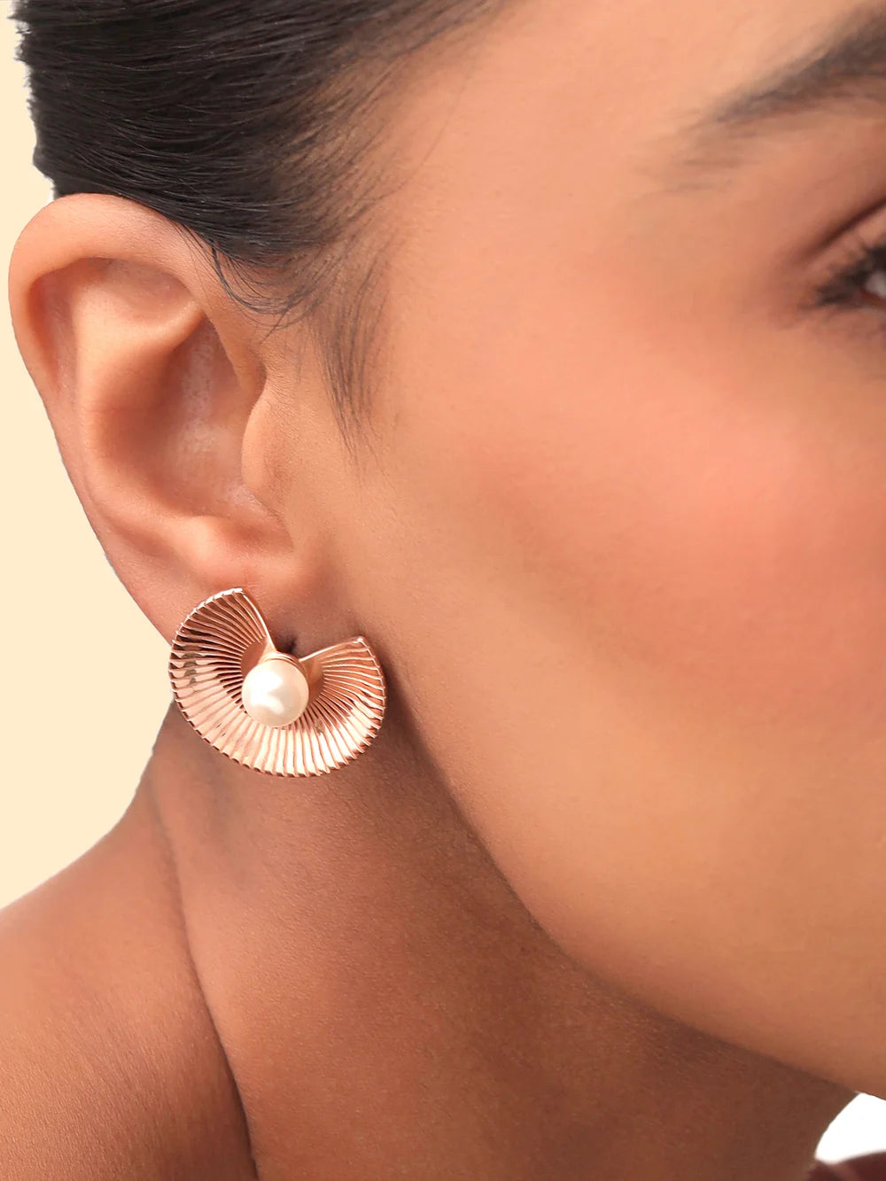 Rose Gold Abstract Pearl Syra 925 Sterling Silver Stud Earrings For Women