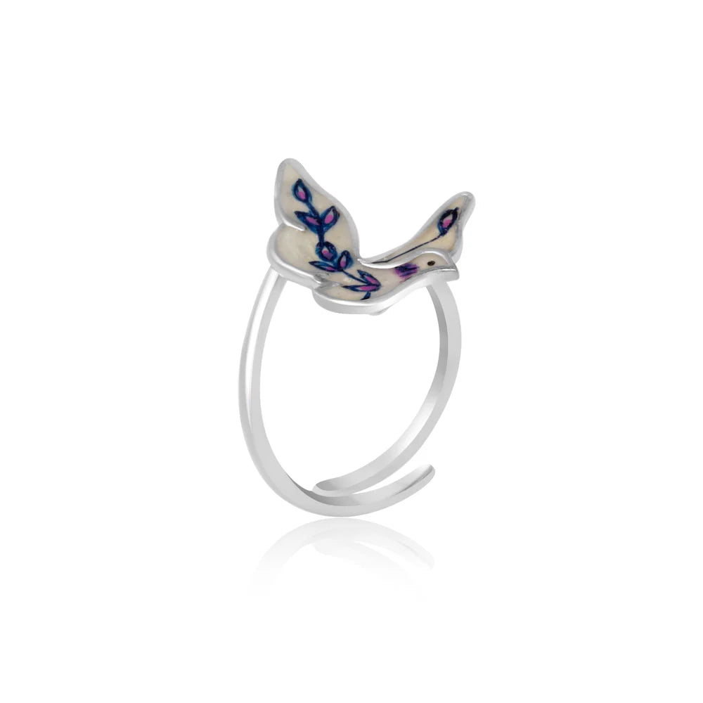 Rhodium Purple Feather 925 Sterling Silver Ring For Women