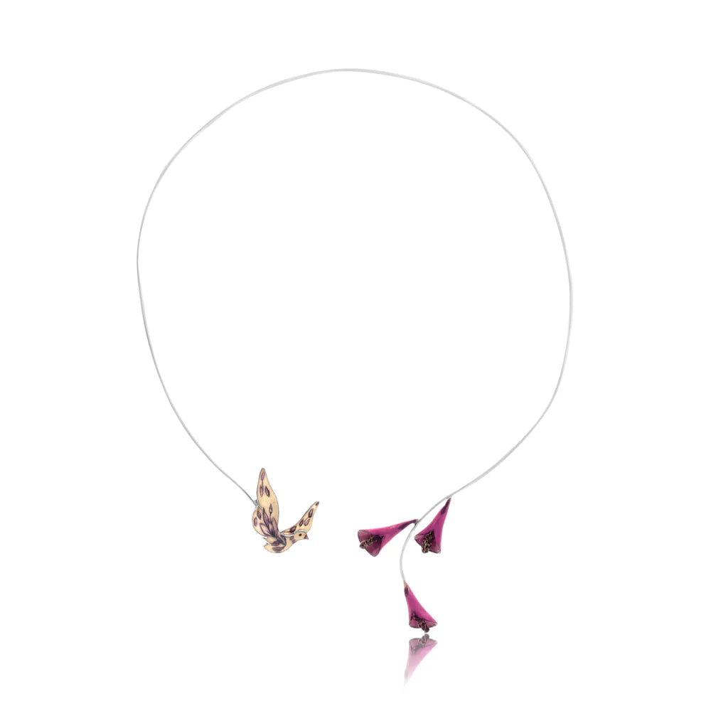 Pearl Purple Floral Feather 925 Sterling Silver Necklace in Real Rhodium For Women