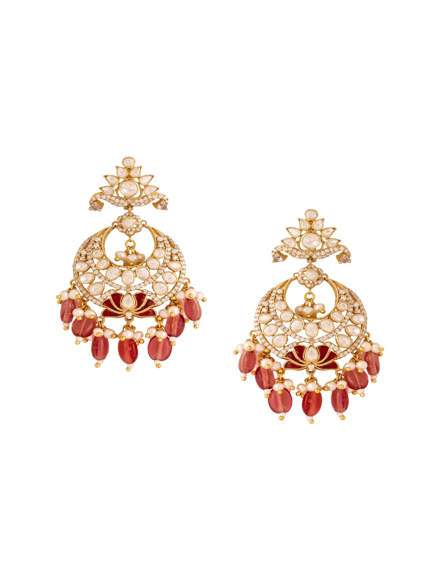 Ravishing Red Mani Chandbali Earrings For Women