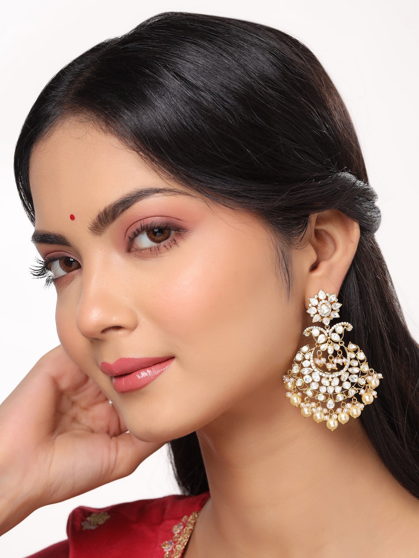 Pearl Elegant Chandbali 925 Sterling Silver Earrings For Women