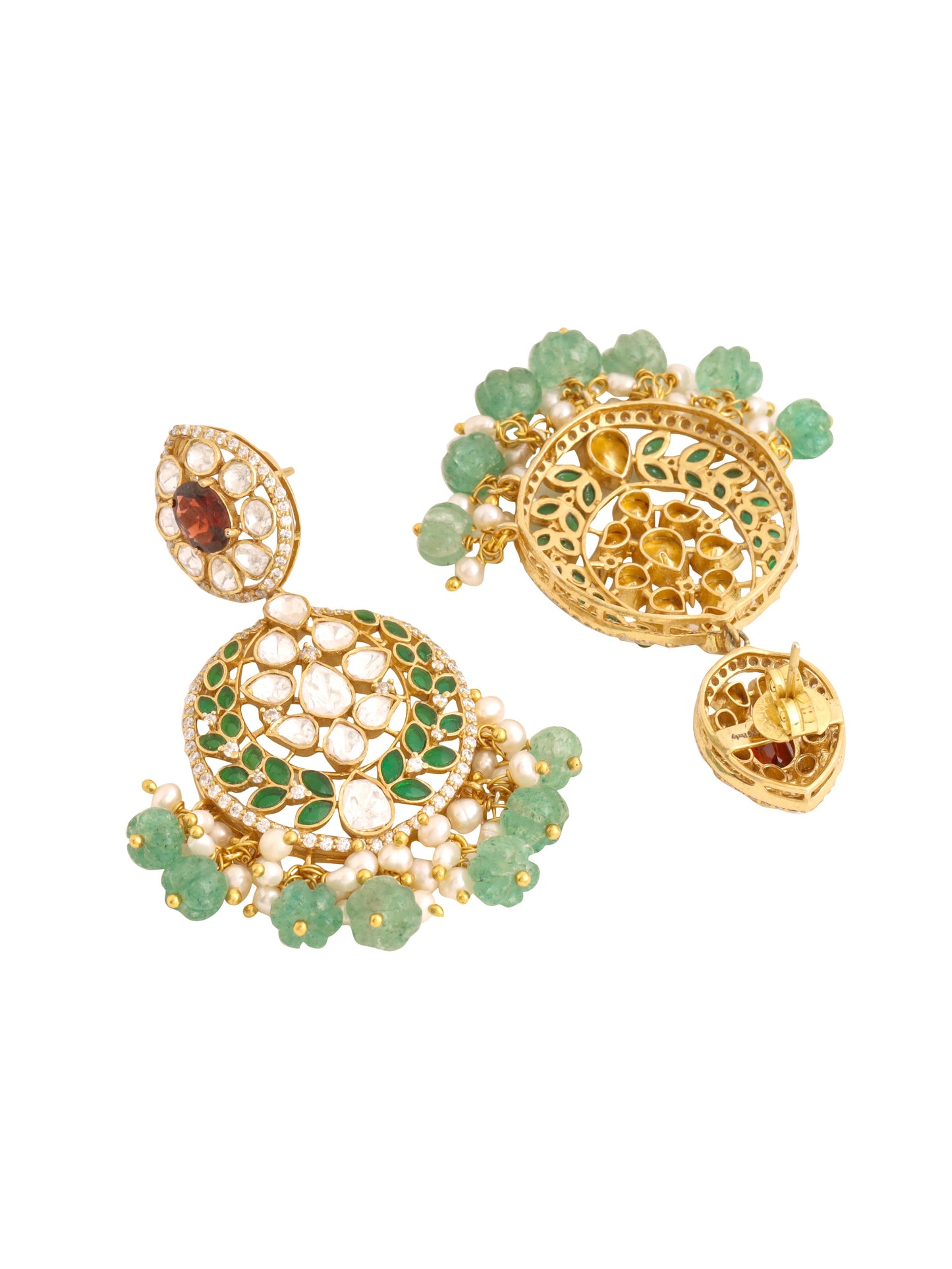 925 Sterling Silver Garnet Glaze Chandbali Earrings For Women