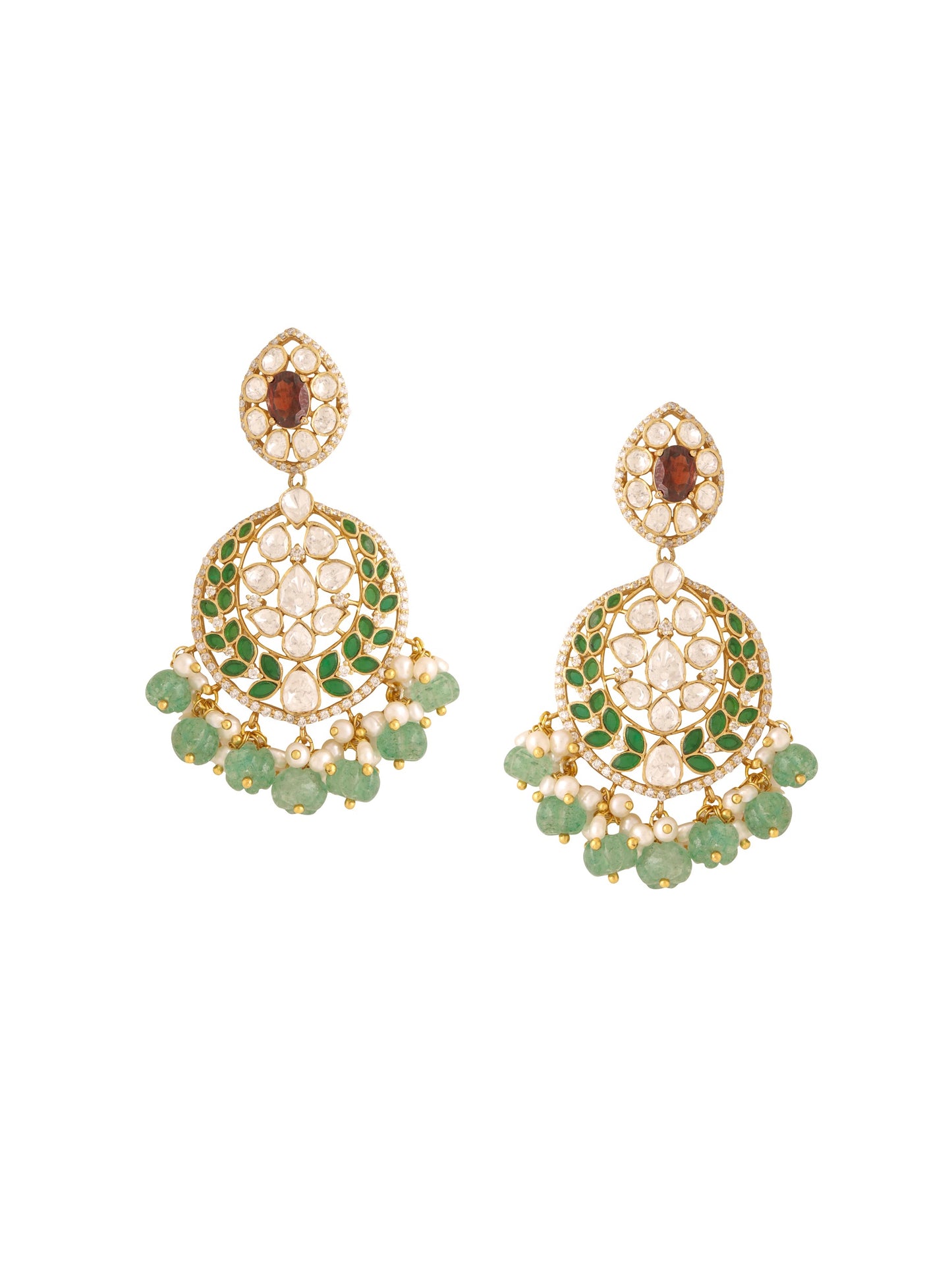 925 Sterling Silver Garnet Glaze Chandbali Earrings For Women