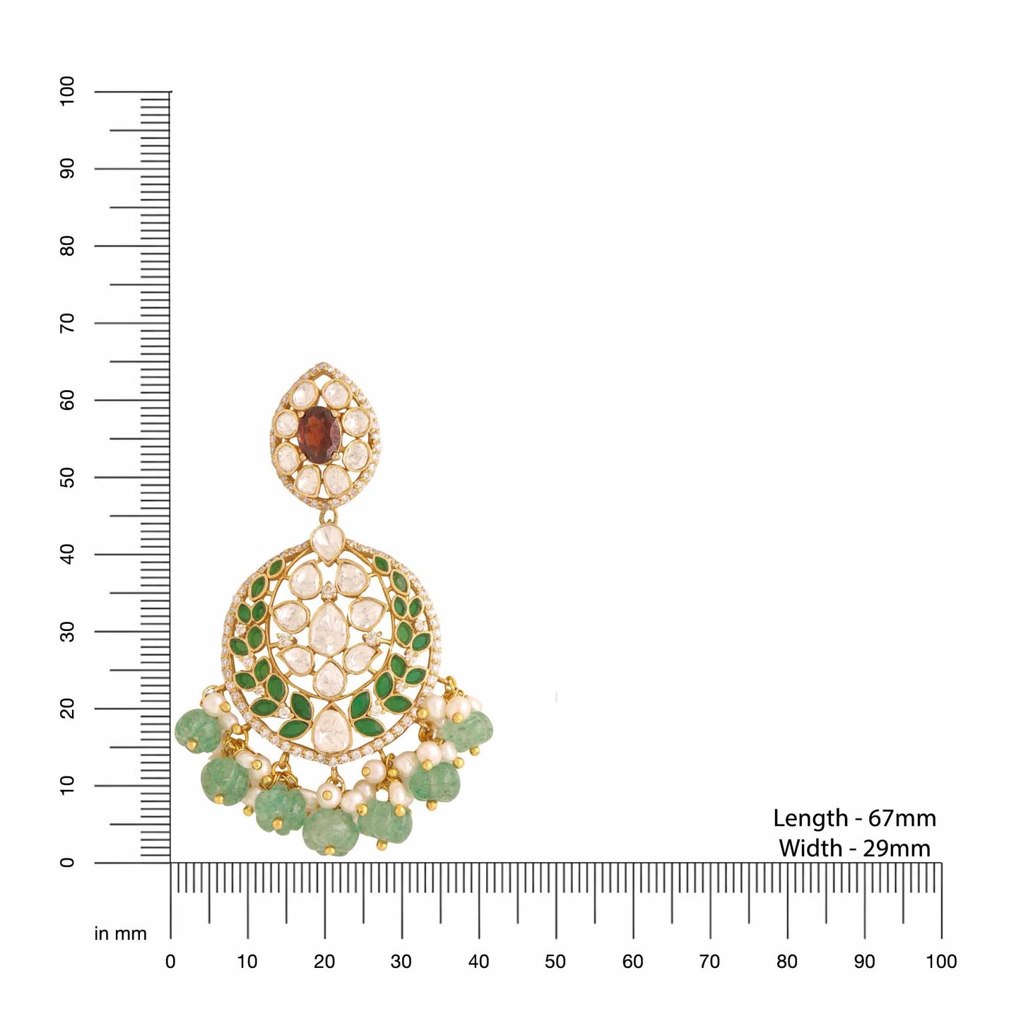 925 Sterling Silver Garnet Glaze Chandbali Earrings For Women