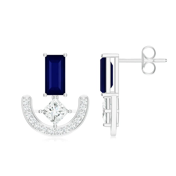 Iolite and Moissanite 925 Sterling Silver Earrings For Women