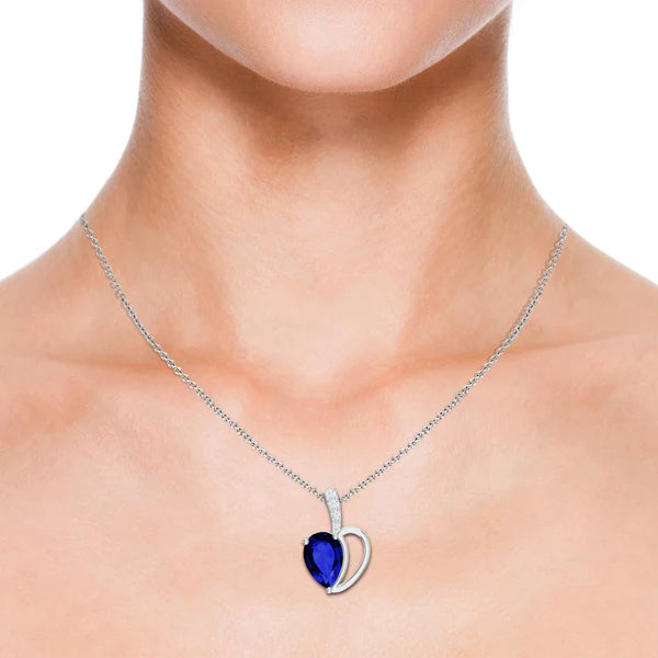 Heart Iolite and Moissanite 925 Sterling Silver Pendant For Women