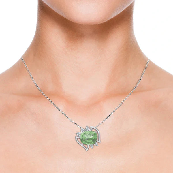 Green Amethyst & Moissanite Geometric 925 Sterling Silver Pendant For Women