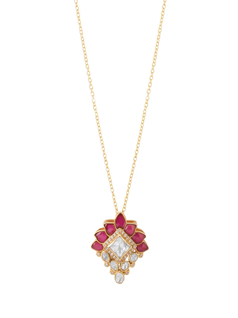 Elegant Mughal Majesty Gold Bridal 925 Sterling Silver Pendant For Women
