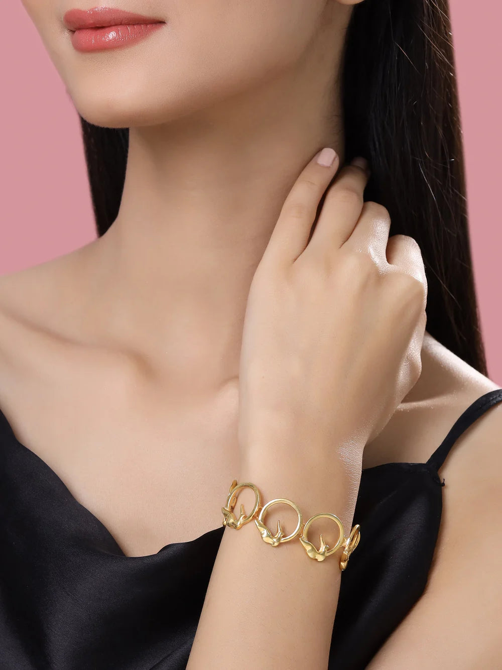 24K Gold-Plated Circle of Freedom 925 Sterling Silver Bracelet For Women