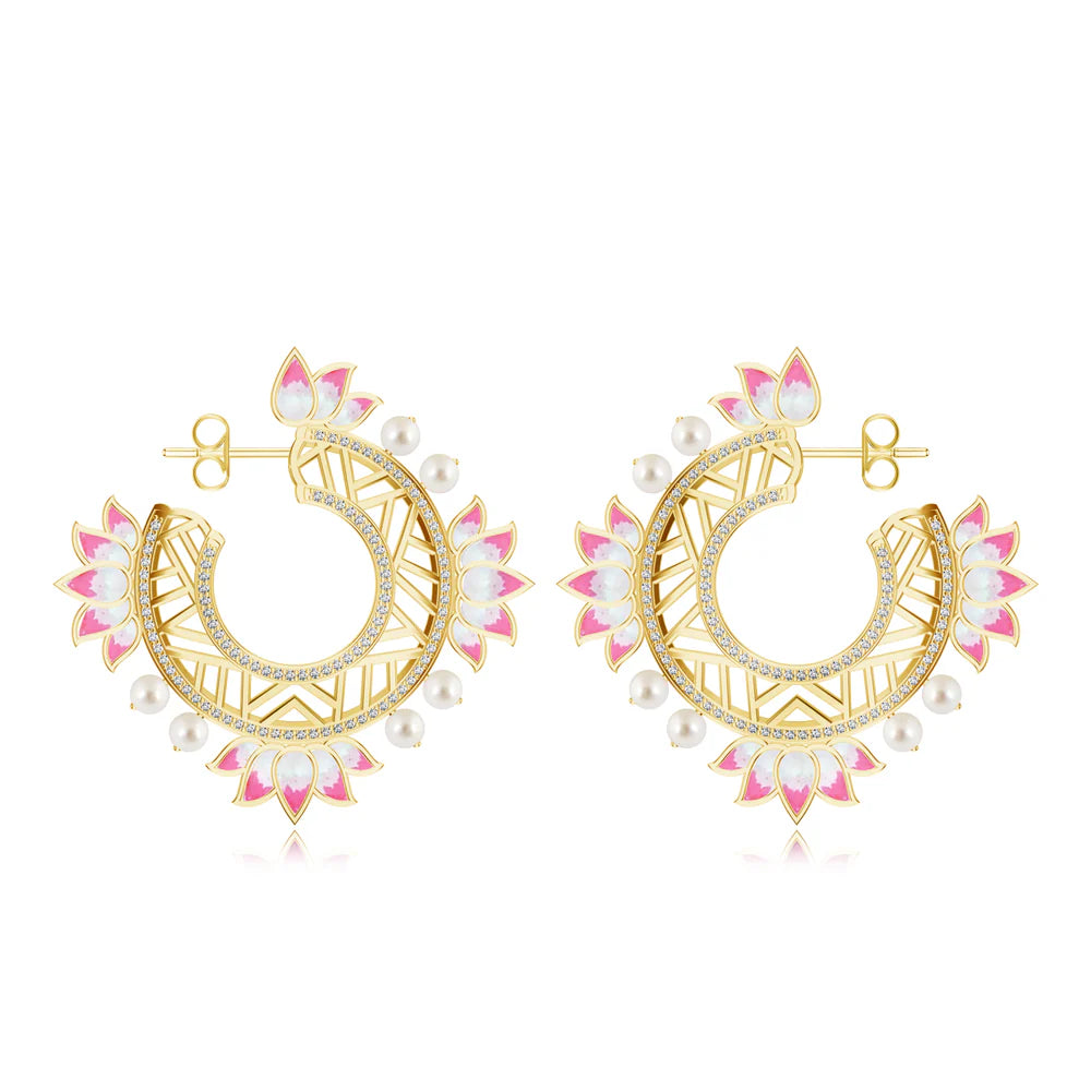 Lotus-Themed Kalaras 925 Sterling Silver Hoop Earrings with Enamel For Women