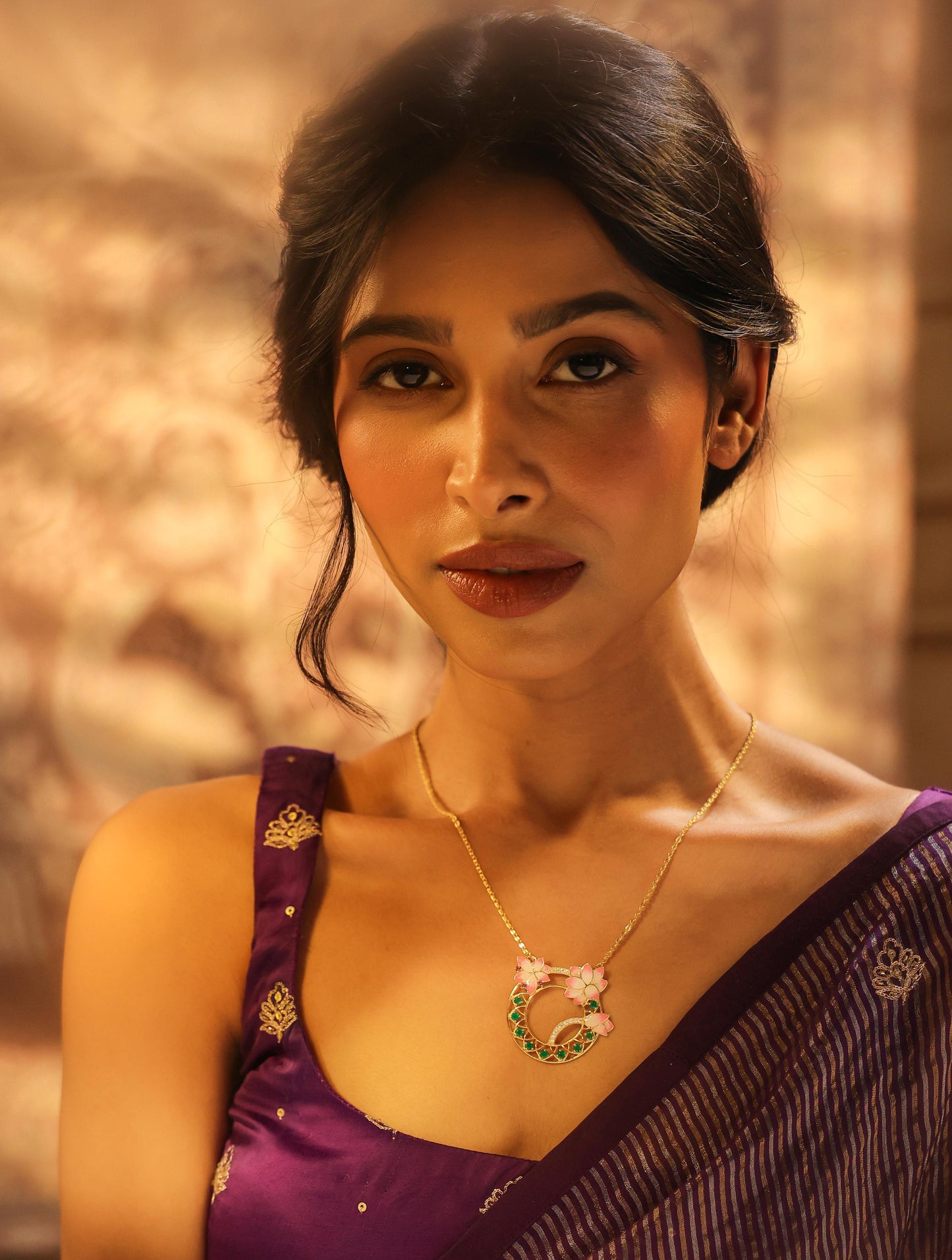 Madhubani Art with Moissanite & Green Onyx 925 Sterling Silver Pendant in 24K Gold For Women