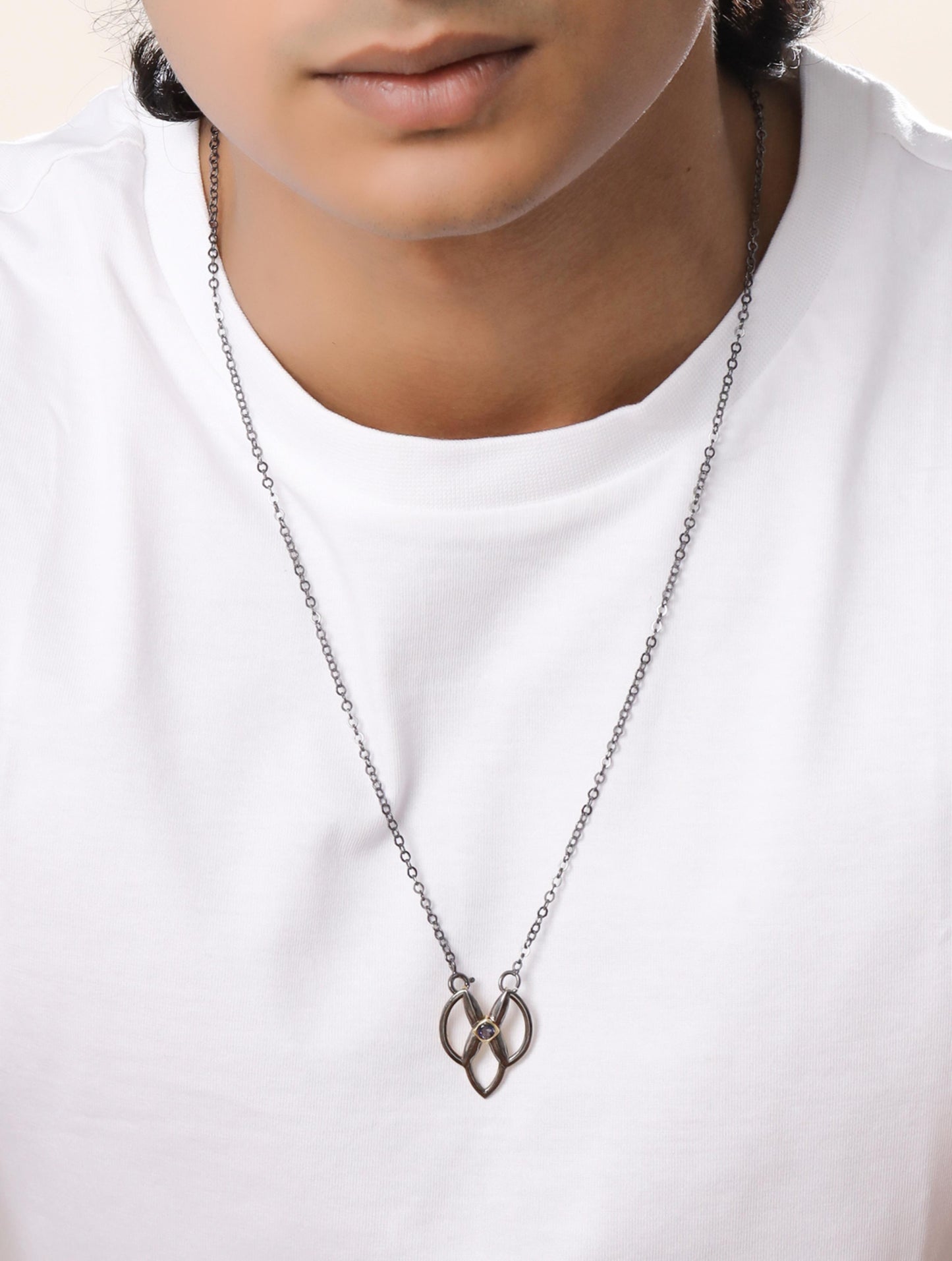Iolite Geometric Dual Plated 925 Sterling Silver Pendant For Men
