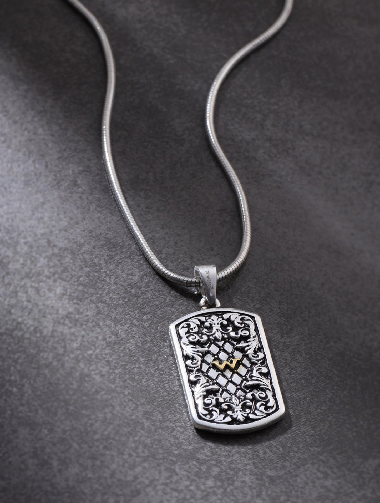 Vintage Foliage Dual Plated 925 Sterling Silver Pendant For Men