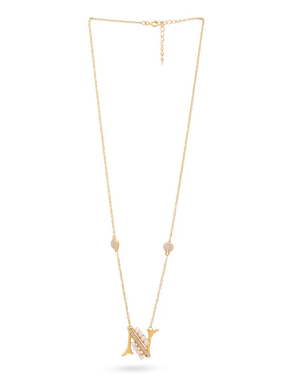 Pearl Gold-plated Personalized 'N' Alphabet 925 Sterling Silver Pendant For Women