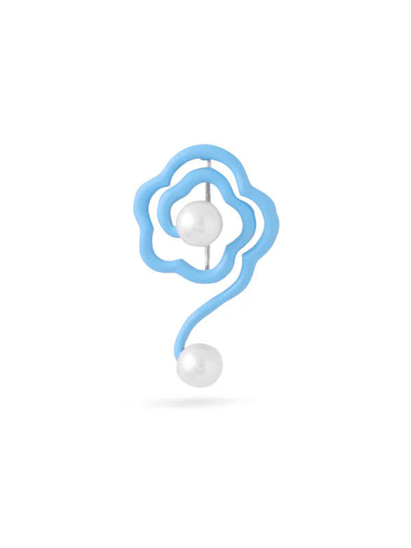 Blue Floral Pearl Drop Brooch