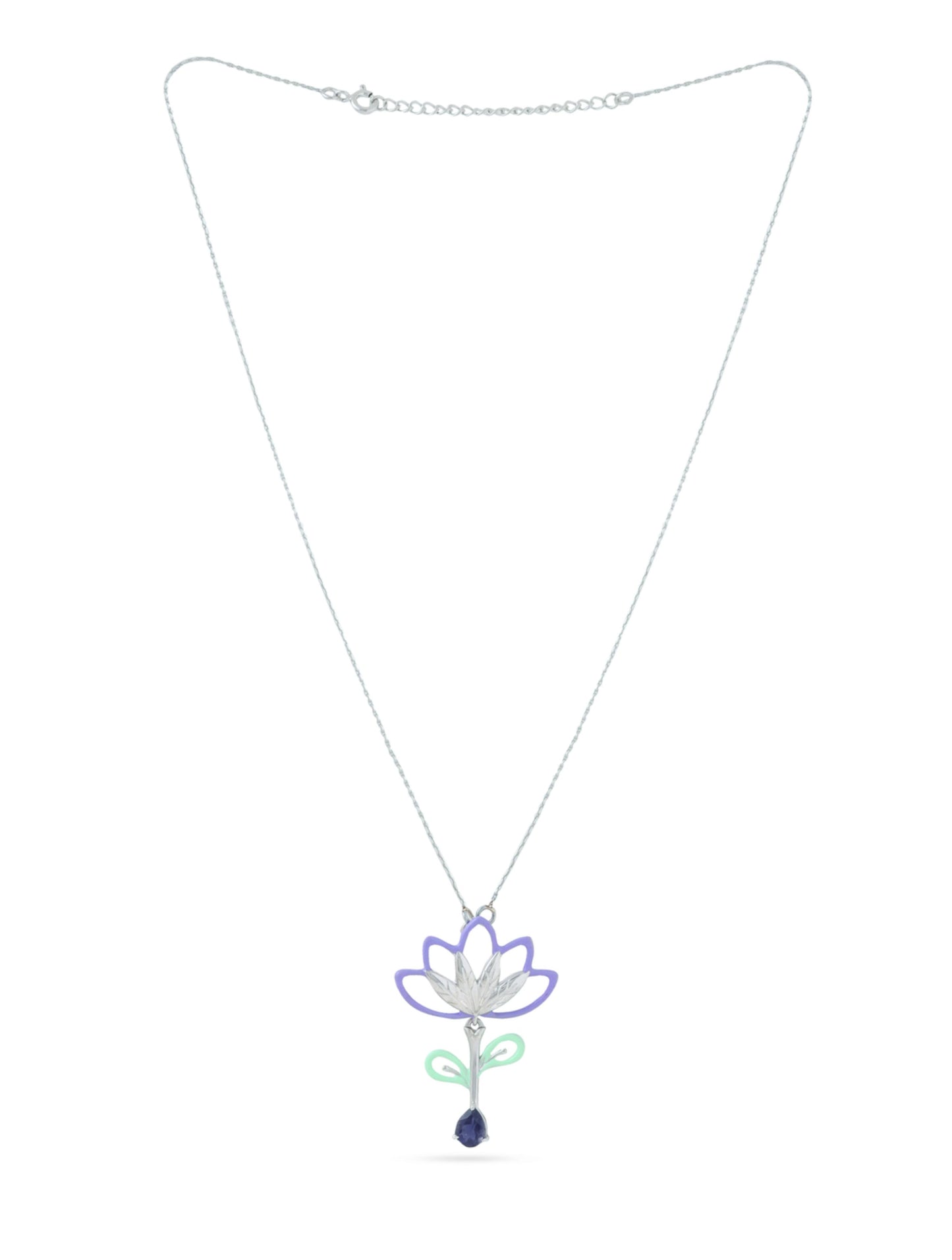 925 Silver Floral Blooming Corolla Collection Iolite 925 Sterling Silver Pendant For Women