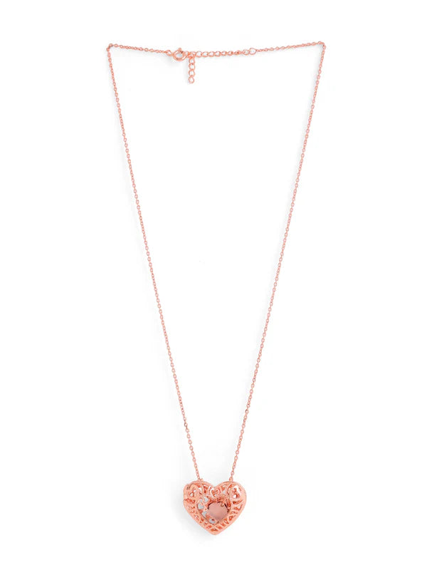Elysian Rose Gold Heart-Shaped Pink Chalcedony 925 Sterling Silver Pendant For Women
