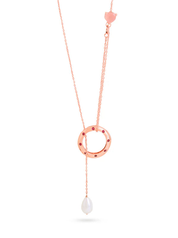 Rose Gold Love Motif Pink Chalcedony & Pearl Elysian 925 Sterling Silver Ring Pendant For Women