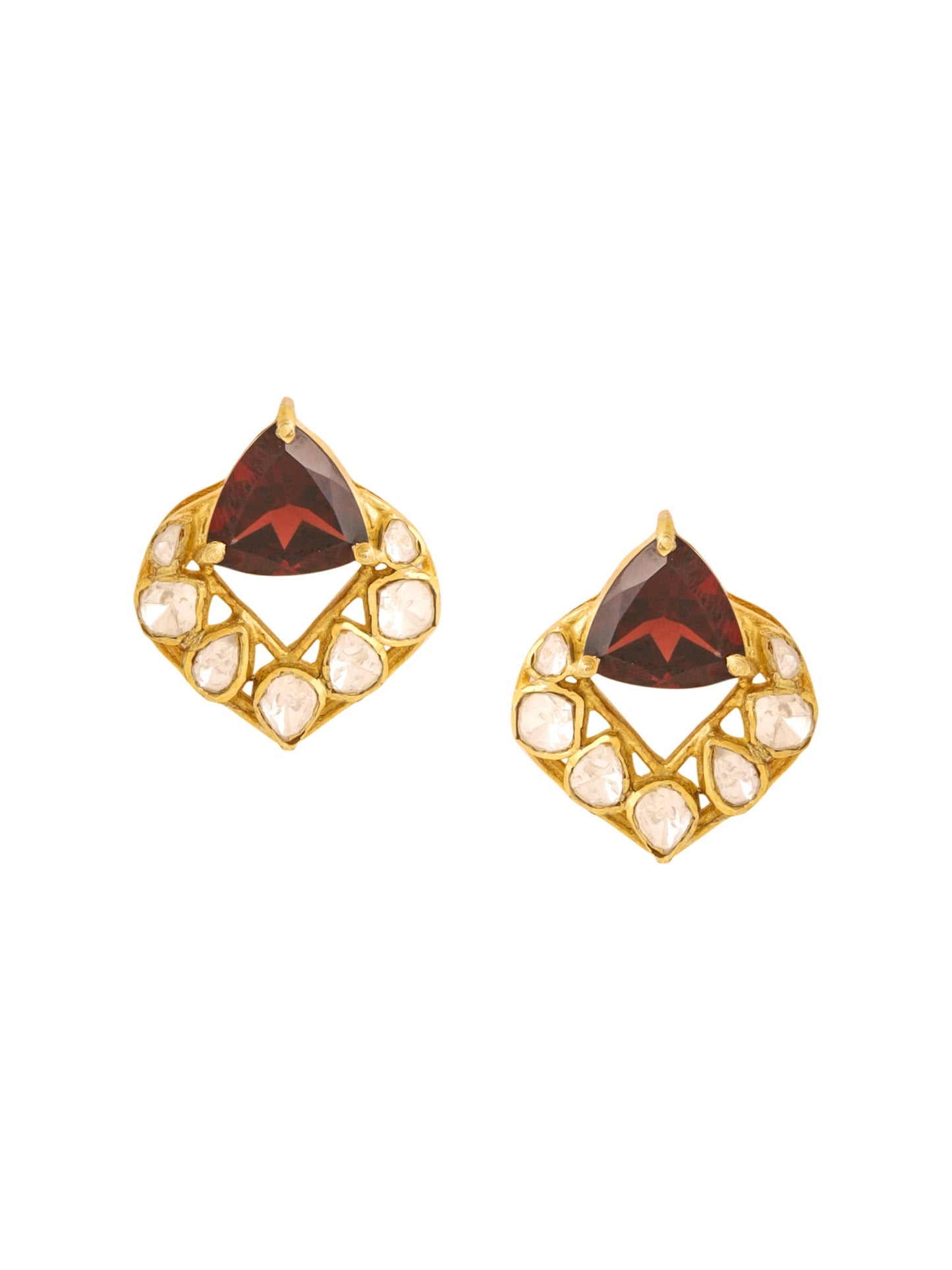 Polki Romantic Garnet Heart 925 Sterling Silver Earrings For Women