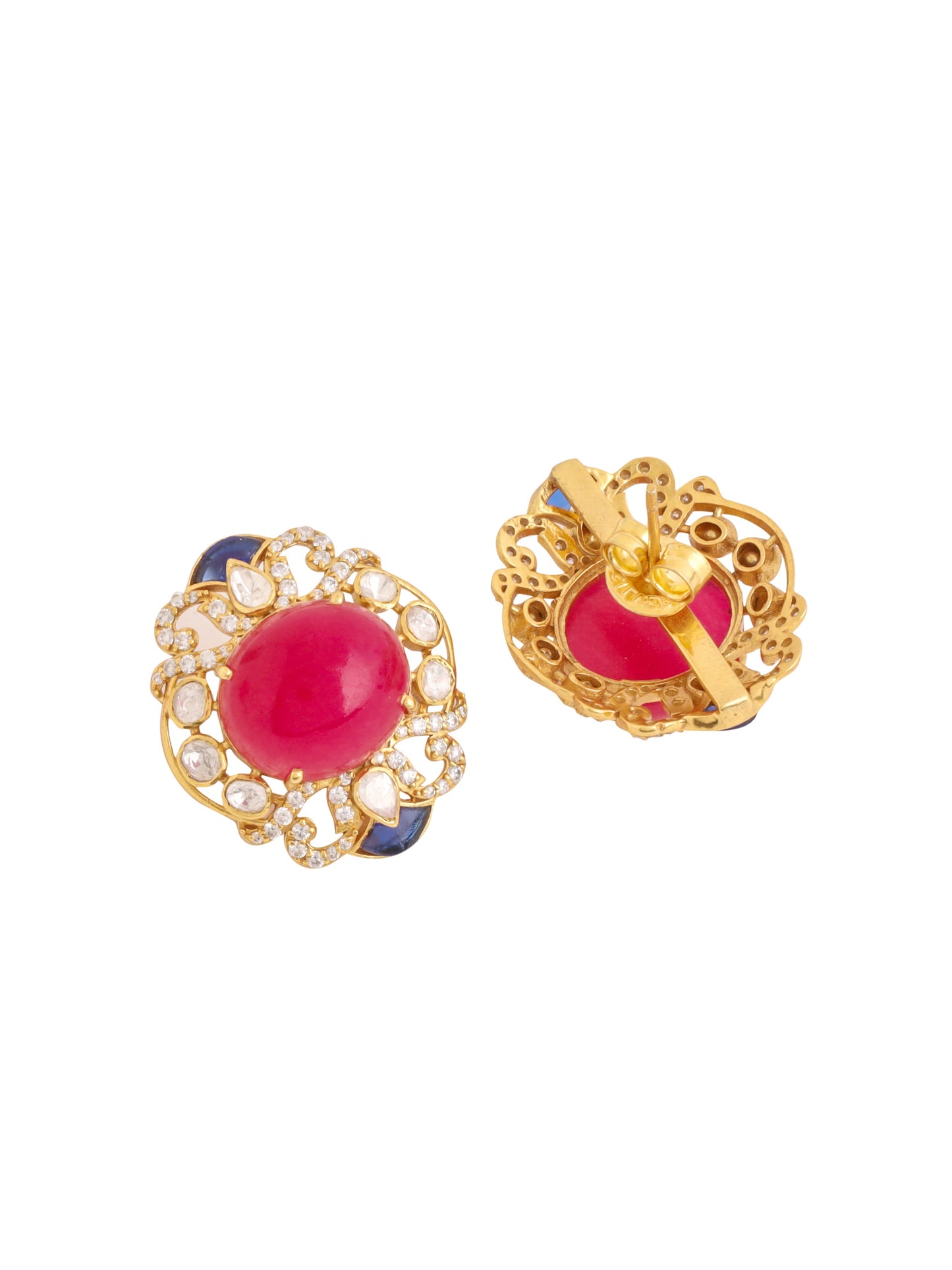 Mughal Inspired Ruby Quartz 925 Sterling Silver Earrings For Women