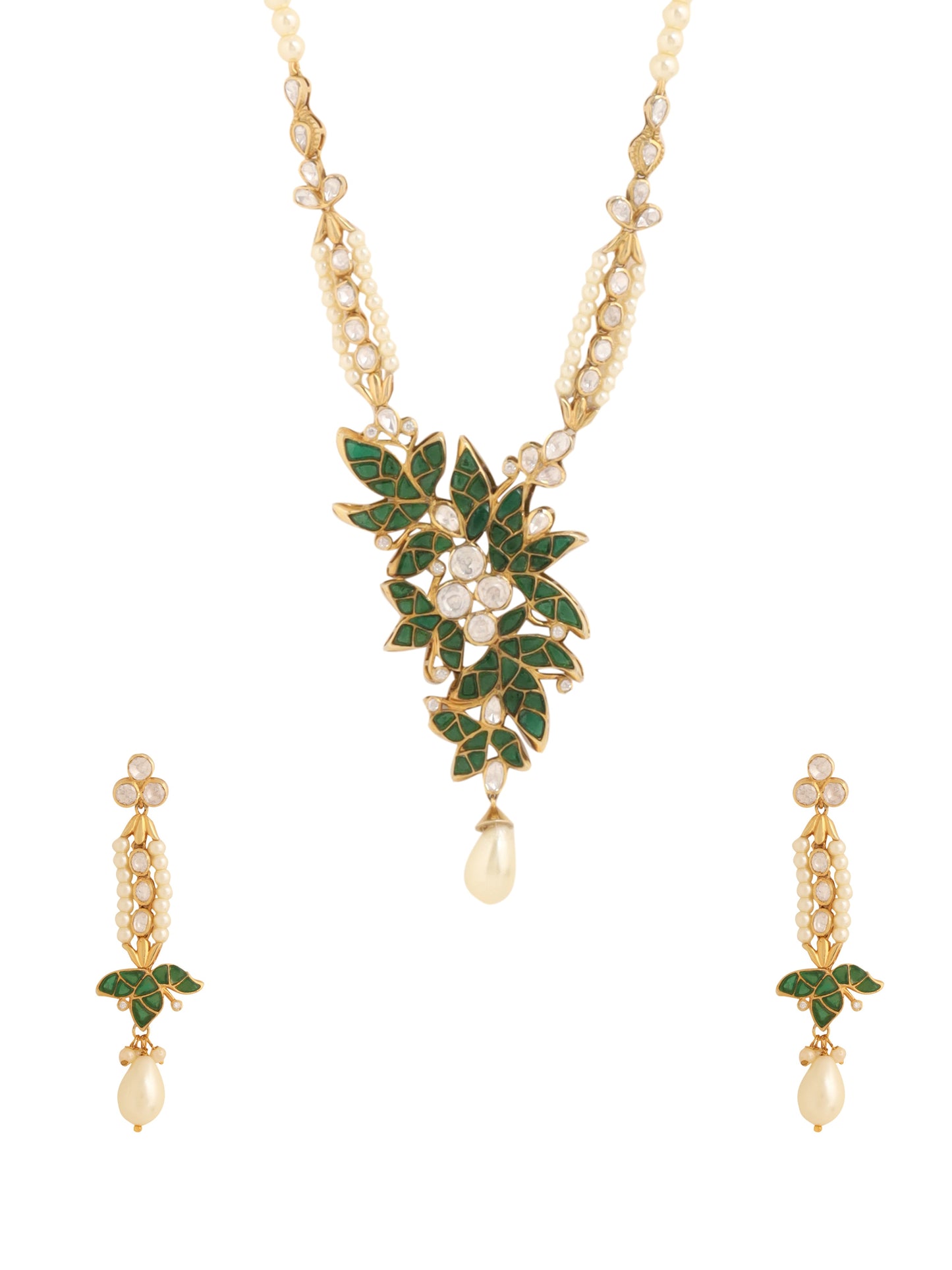 Pearl Elegant Polki Blue Talfe - Wedding Bliss 925 Sterling Silver Necklace Set For Women