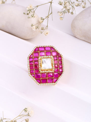 24K Gold Mughal-Inspired Polki Wedding Bliss 925 Sterling Silver Ring For Women