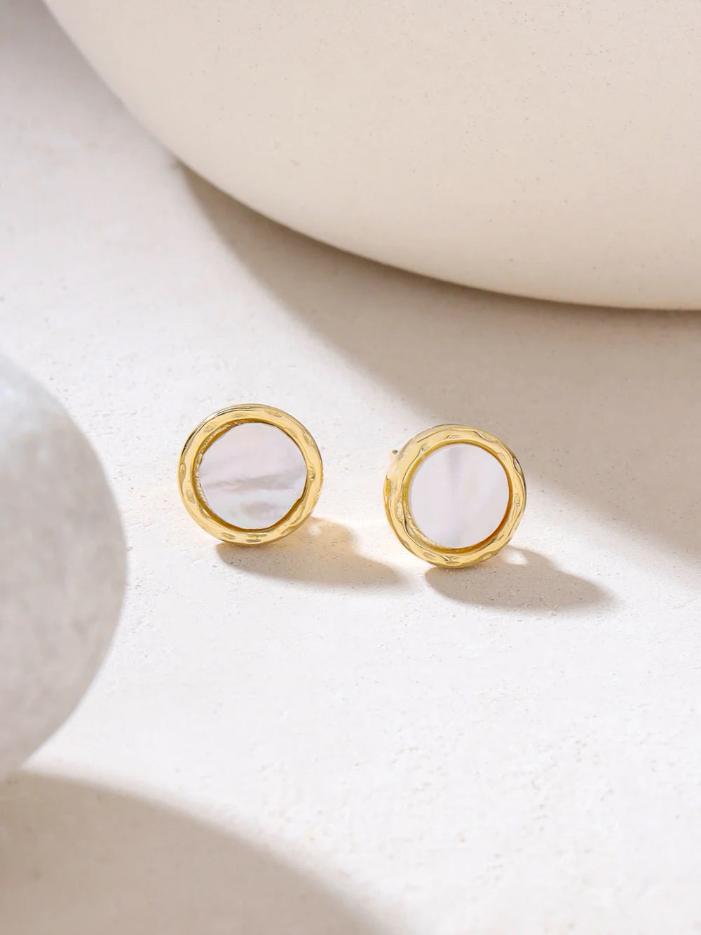 Syra 24k Gold Round Mother of Pearl 925 Sterling Silver Stud Earrings For Women
