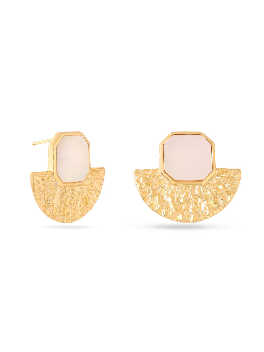 Syra Collection 24k Gold Textured Stud Earrings 925 Sterling Silver For Women