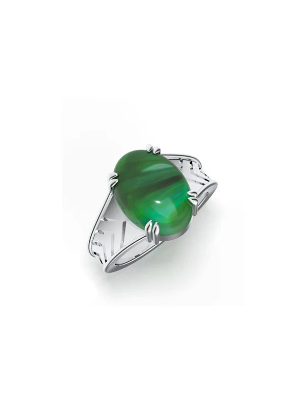 Geometric Green Onyx Oxidized 925 Sterling Silver Ring For Men