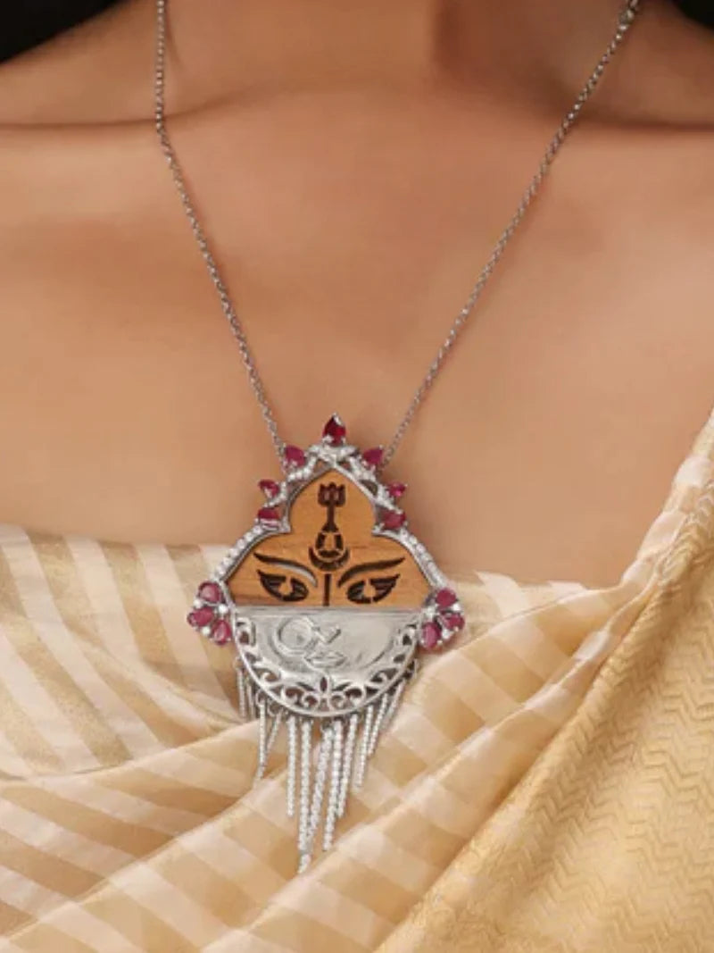 Silver Tassle Durga Necklace