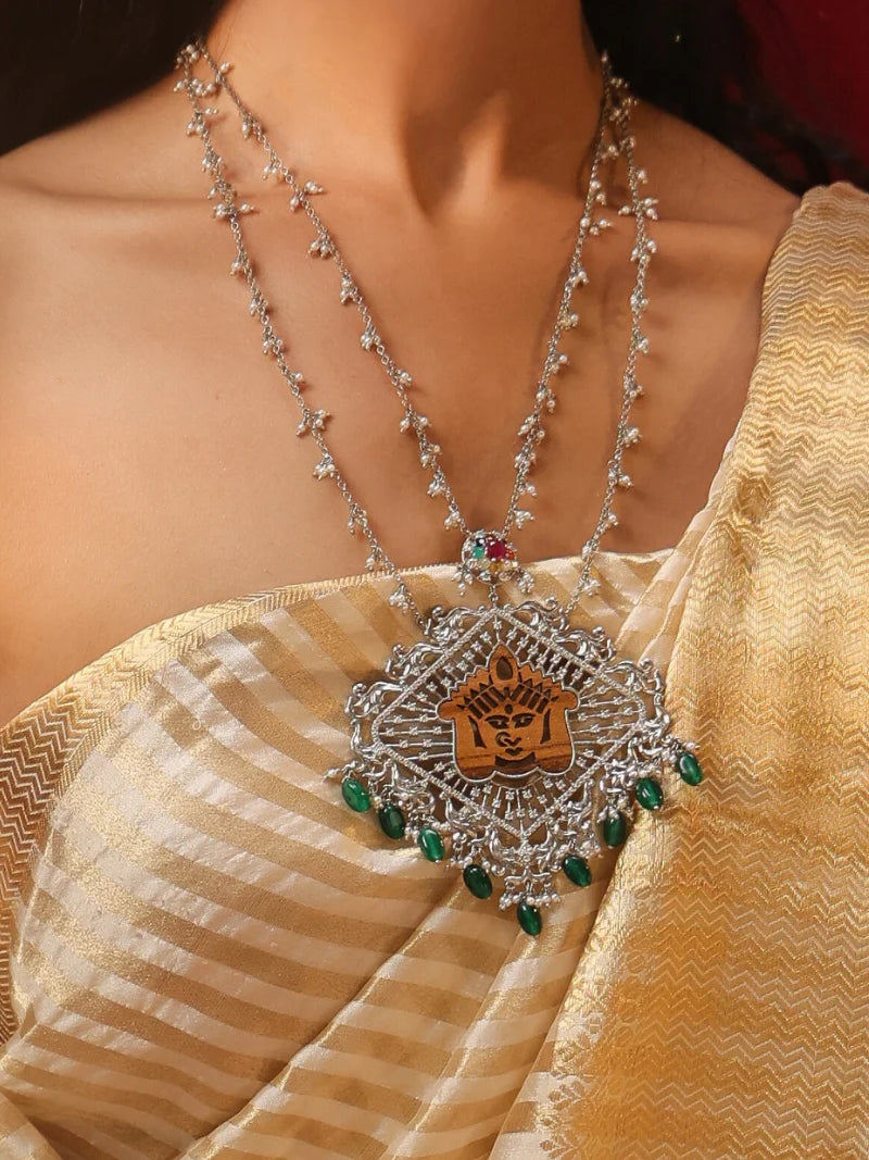 Green Onyx Ma Durga Necklace Set