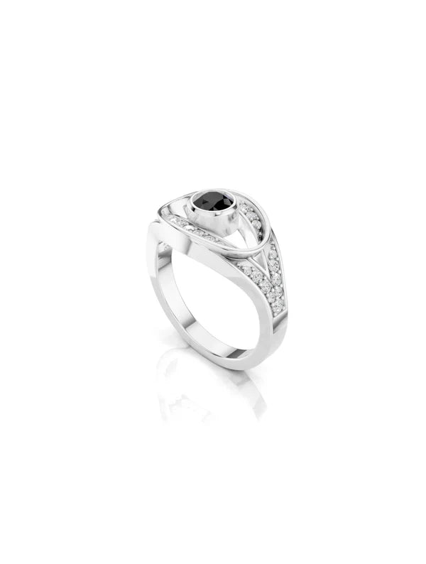 Bold Black Onyx and Moissanite Oxidized Finish 925 Sterling Silver Ring For Men