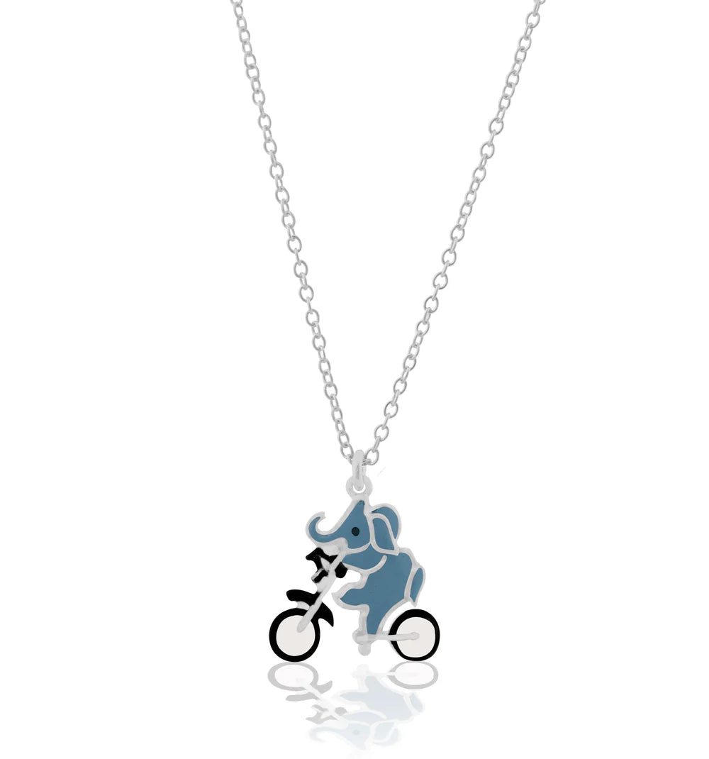 Elephant and Bicycle 925 Sterling Silver Pendant For Kids