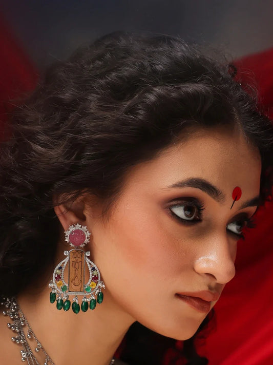 Durga Motifs Navratna Earrings