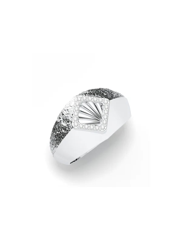 Textured Geometric Moissanite Oxidized Silver 925 Sterling Silver Ring For Men