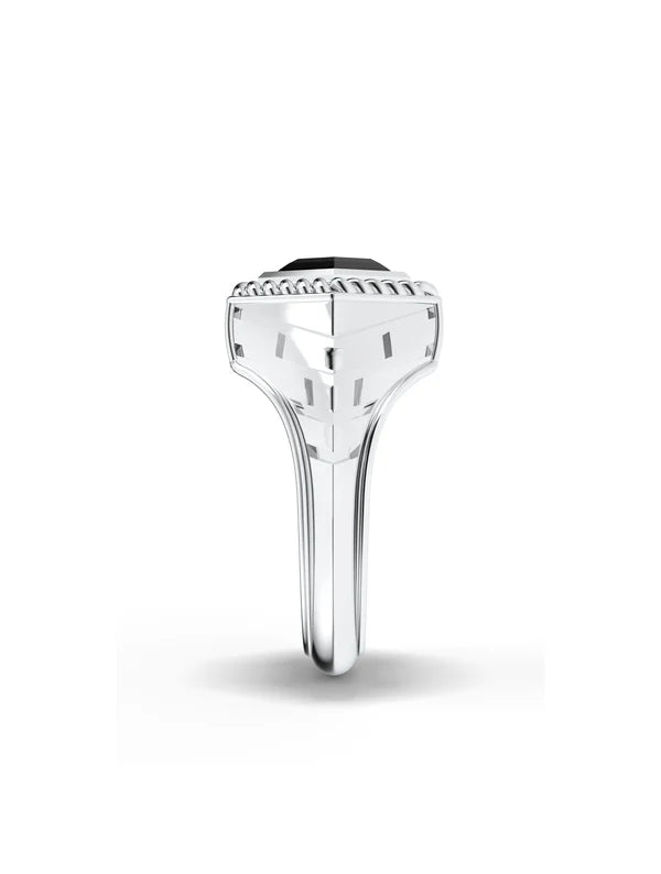 Black Onyx Geometric Ring – Sleek Oxidized Design