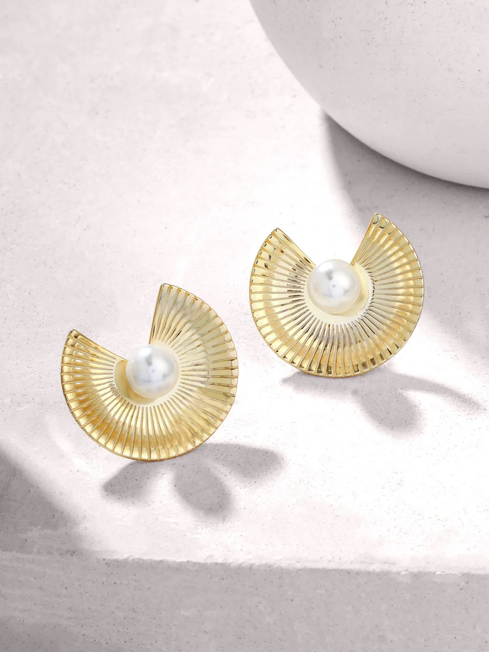 Rose Gold Abstract Pearl Syra 925 Sterling Silver Stud Earrings For Women