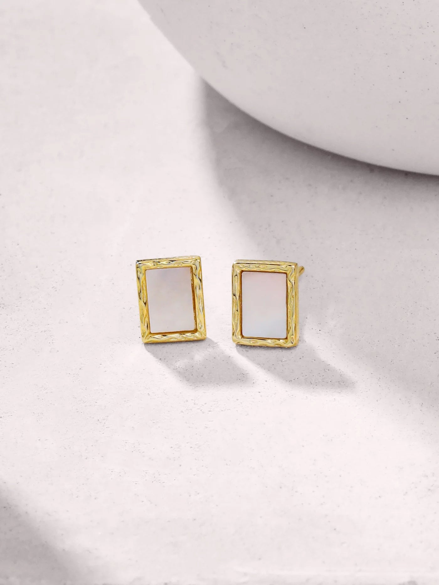 GEOMETRIC MOTHER OF PEARL SYRA ROSE GOLD 925 STERLING SILVER STUD EARRINGS FOR WOMEN