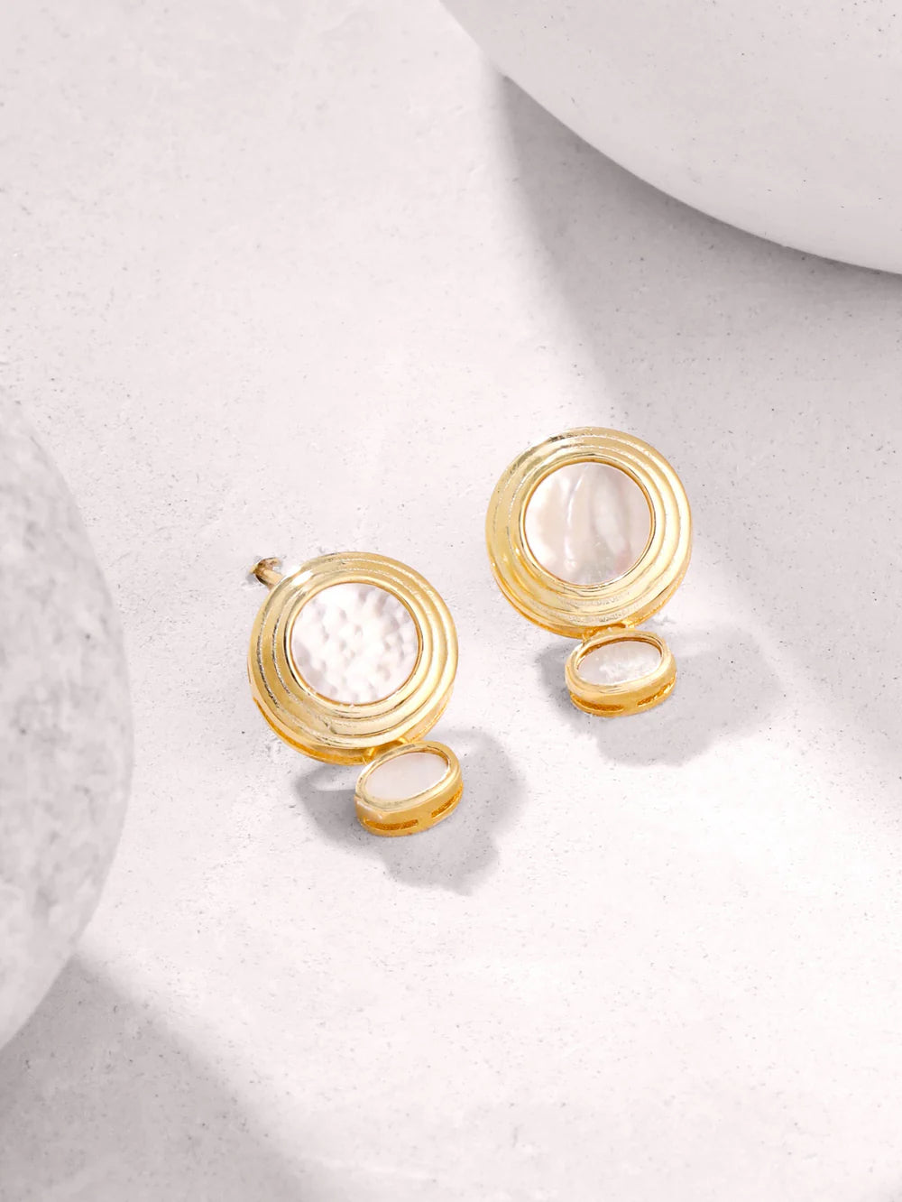 Syra 24k Gold Abstract Geometric Mother of Pearl Earrings 925 Sterling Silver Earrings For Women