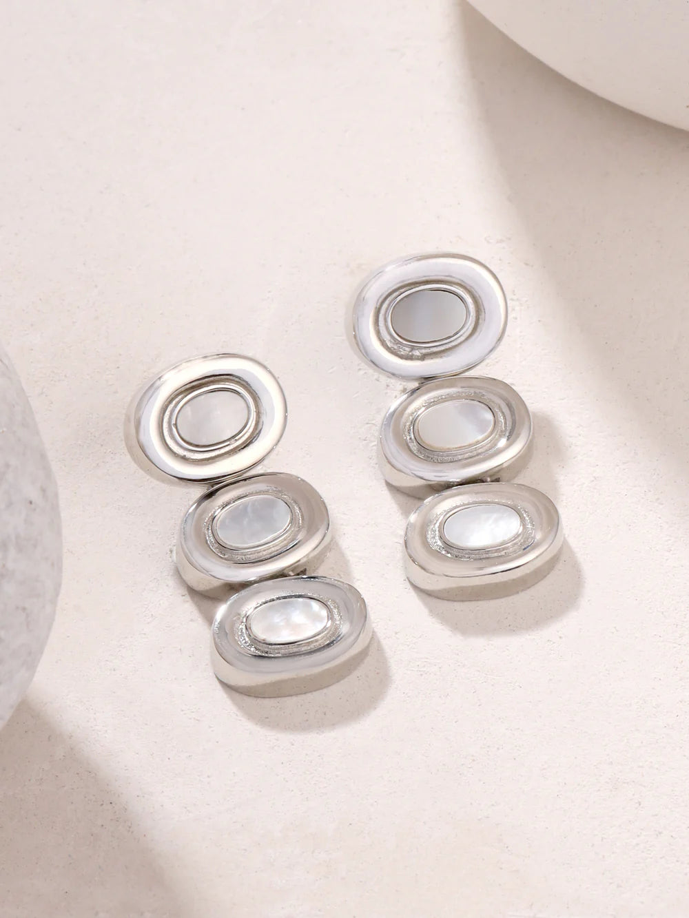 Syra Geometric Mother of Pearl Earrings in Silver Rhodium For Women