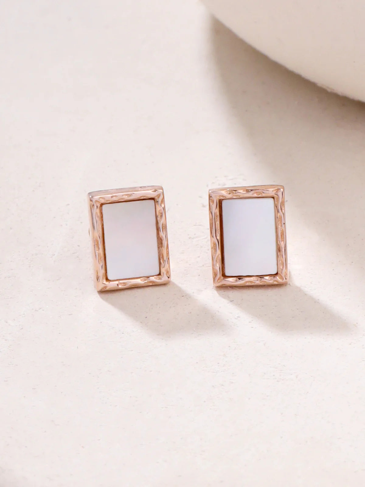 GEOMETRIC MOTHER OF PEARL SYRA ROSE GOLD 925 STERLING SILVER STUD EARRINGS FOR WOMEN