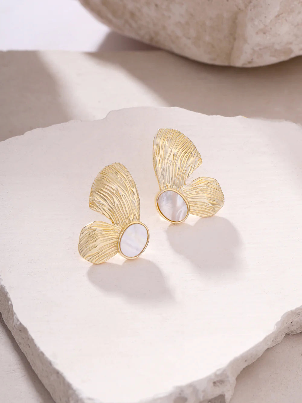 Syra Rose Gold Butterfly Mother of Pearl Earrings For Women