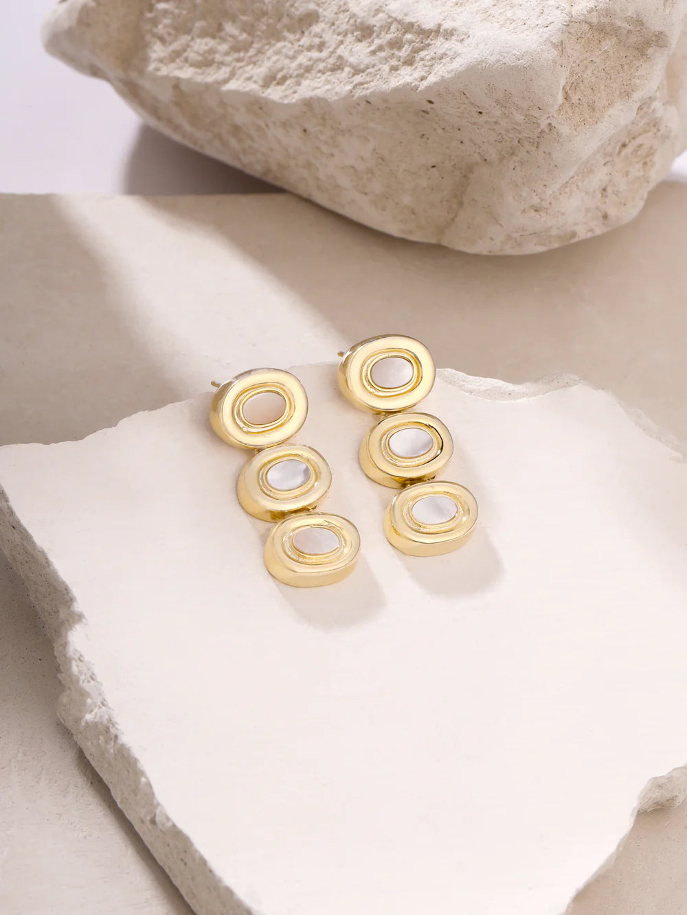 Syra Geometric Mother of Pearl Earrings in Silver Rhodium For Women