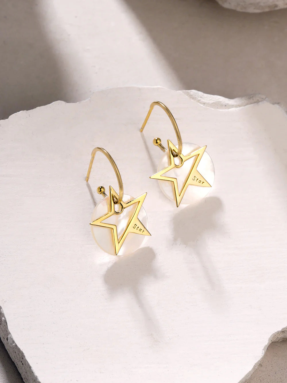 Syra 24k Gold Star Mother of Pearl Hoop Earrings For Women