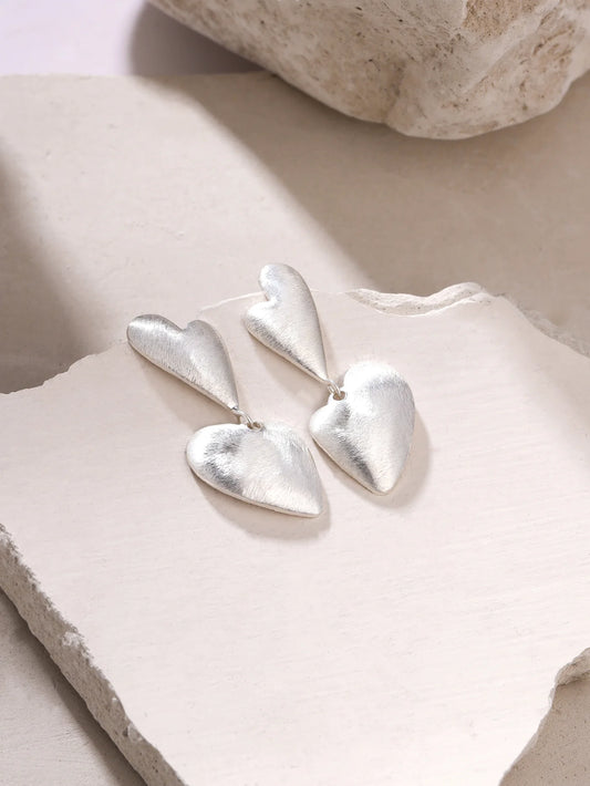 RHODIUM ABSTRACT SCRATCH-FINISH SYRA 925 STERLING SILVER EARRINGS FOR WOMEN
