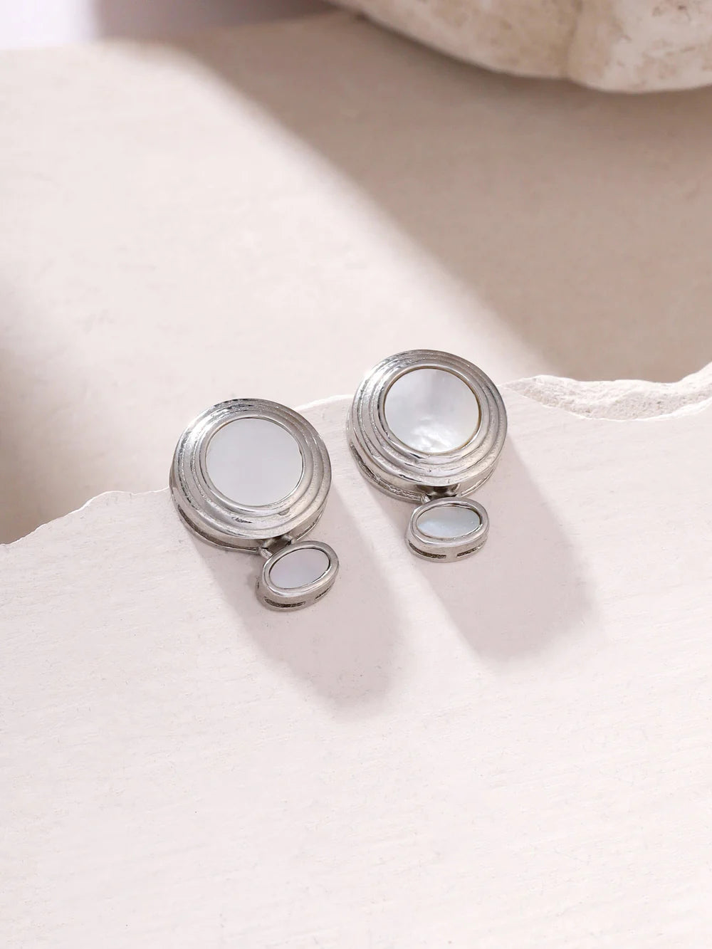 Syra 24k Gold Abstract Geometric Mother of Pearl Earrings 925 Sterling Silver Earrings For Women