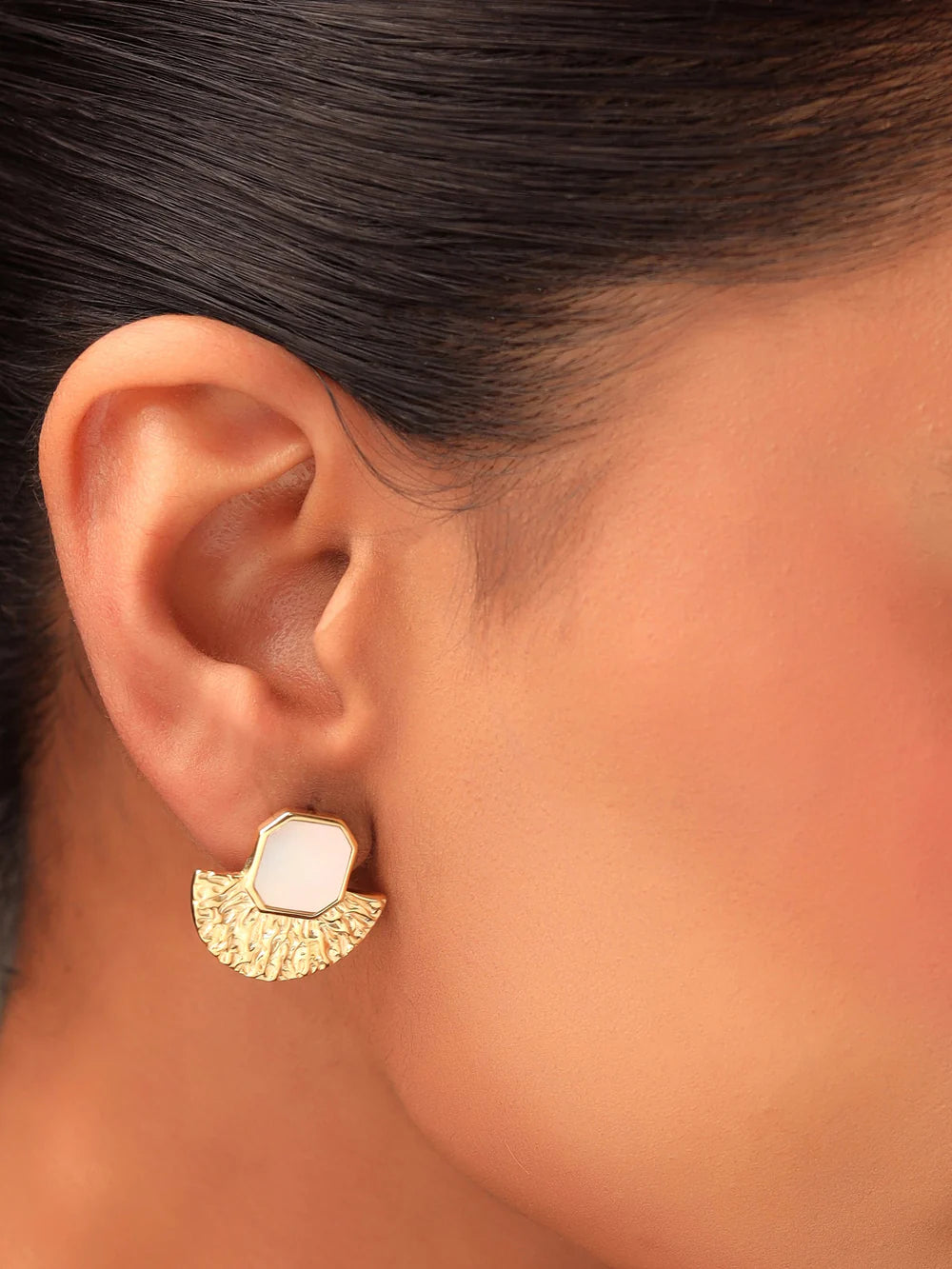 Syra Collection 24k Gold Textured Stud Earrings 925 Sterling Silver For Women