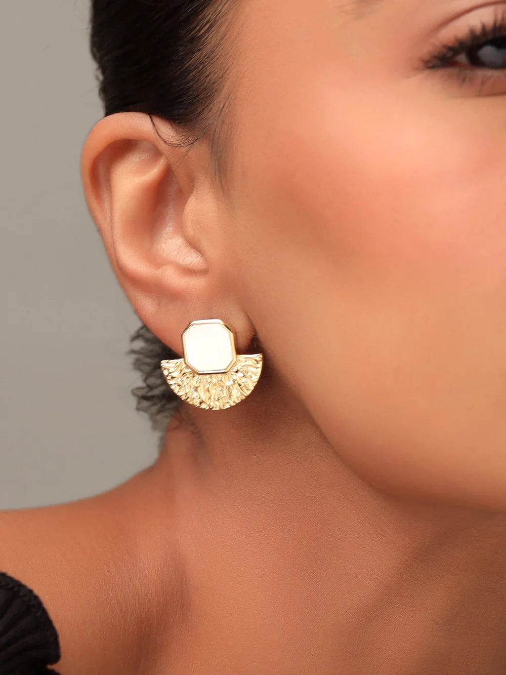 Syra Collection 24k Gold Textured Stud Earrings 925 Sterling Silver For Women