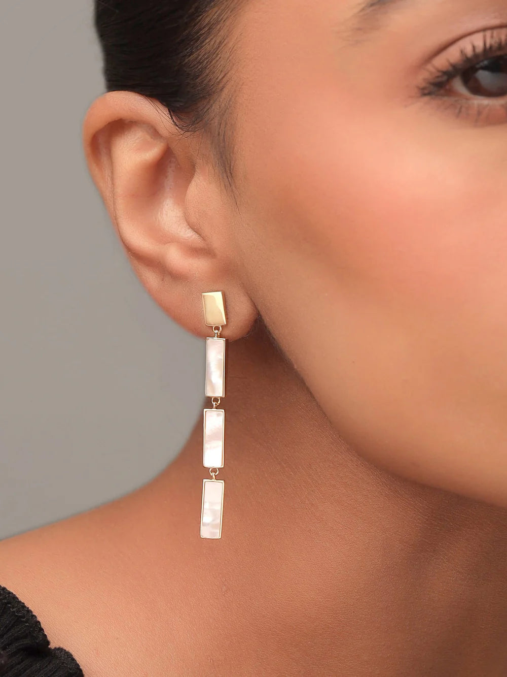 Syra Collection 24k Gold Brick Pattern Mother of Pearl Earrings 925 Sterling Silver For Women